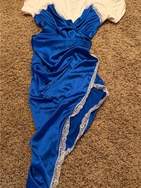 Royal Blue Satin Slip Dress with Lace Trim size M